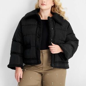 Future Collective Women's Shearling Trim Button-Front Puffer
Jacket - Black XL